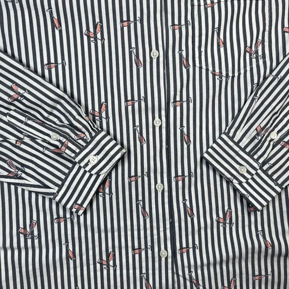 Banana Republic Shirt Men XL White Black Striped Champagne Glasses Quinn Boy-Fit